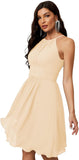 Sunnderly Short Halter Top Chiffon Bridesmaid Dresses Tea Length A Line Formal Evening Party Cocktail Dress Dusty Rose