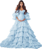 Puffy Tulle Robe Maternity Dress for Photoshoot Sheer Bridal Lingerie Wedding Gown Long Baby Shower Pregnancy Dresses