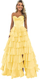 Strapless Corset Prom Dresses for Women 2025 Long Tiered Ruffle Chiffon Formal Evening Gown with Slit