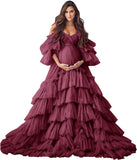 Puffy Tulle Robe Maternity Dress for Photoshoot Sheer Bridal Lingerie Wedding Gown Long Baby Shower Pregnancy Dresses