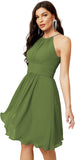 Sunnderly Short Halter Top Chiffon Bridesmaid Dresses Tea Length A Line Formal Evening Party Cocktail Dress Dusty Rose