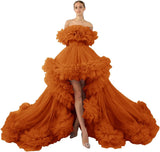 Ruffles Tulle Robe for Maternity Photoshoot Sheer Off Shoulder Maternity Robe Pregnant Baby Shower Prom Gown