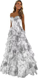 Strapless Corset Prom Dresses for Women 2025 Long Tiered Ruffle Chiffon Formal Evening Gown with Slit
