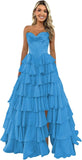 Strapless Corset Prom Dresses for Women 2025 Long Tiered Ruffle Chiffon Formal Evening Gown with Slit