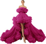 Ruffles Tulle Robe for Maternity Photoshoot Sheer Off Shoulder Maternity Robe Pregnant Baby Shower Prom Gown