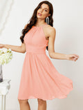 Sunnderly Short Halter Top Chiffon Bridesmaid Dresses Tea Length A Line Formal Evening Party Cocktail Dress Dusty Rose