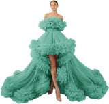 Ruffles Tulle Robe for Maternity Photoshoot Sheer Off Shoulder Maternity Robe Pregnant Baby Shower Prom Gown
