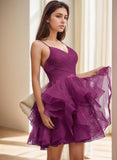 Women's Puffy Ruffle Short Homecoming Dress Tull Tutu Prom Dress V Neck Formal Party Gown