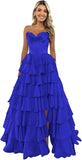 Strapless Corset Prom Dresses for Women 2025 Long Tiered Ruffle Chiffon Formal Evening Gown with Slit