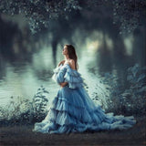 Puffy Tulle Robe Maternity Dress for Photoshoot Sheer Bridal Lingerie Wedding Gown Long Baby Shower Pregnancy Dresses