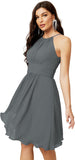 Sunnderly Short Halter Top Chiffon Bridesmaid Dresses Tea Length A Line Formal Evening Party Cocktail Dress Dusty Rose