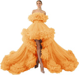 Ruffles Tulle Robe for Maternity Photoshoot Sheer Off Shoulder Maternity Robe Pregnant Baby Shower Prom Gown