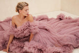 Ruffles Tulle Robe for Maternity Photoshoot Sheer Off Shoulder Maternity Robe Pregnant Baby Shower Prom Gown