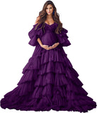 Puffy Tulle Robe Maternity Dress for Photoshoot Sheer Bridal Lingerie Wedding Gown Long Baby Shower Pregnancy Dresses