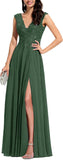 Chiffon Appliques Bridesmaid Dress Long V Neck Beaded Wedding Guest Gown with Split