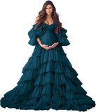 Puffy Tulle Robe Maternity Dress for Photoshoot Sheer Bridal Lingerie Wedding Gown Long Baby Shower Pregnancy Dresses