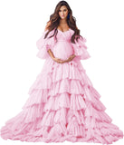 Puffy Tulle Robe Maternity Dress for Photoshoot Sheer Bridal Lingerie Wedding Gown Long Baby Shower Pregnancy Dresses
