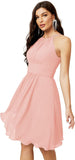 Sunnderly Short Halter Top Chiffon Bridesmaid Dresses Tea Length A Line Formal Evening Party Cocktail Dress Dusty Rose