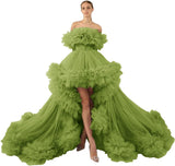 Ruffles Tulle Robe for Maternity Photoshoot Sheer Off Shoulder Maternity Robe Pregnant Baby Shower Prom Gown
