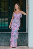 Romantic Spaghetti Straps V Neck Chiffon Print Prom Dress,Charming Evening Dress Y2306