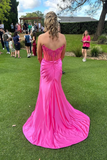 Charming Strapless Burgundy Lace Appliques Long Prom Dress Slit Mermaid Evening Gown Y7883