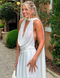 Sexy White Tulle Deep V Evening Dress Long Party Dress Y8240
