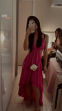 Sexy A-line V Neck Hi-low Evening Dress Bohemian Summer Beach Vacation Dress Y6943