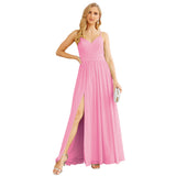 Spaghetti Strap Bridesmaid Dresses for Women Chiffon Long Formal Party Prom Gowns