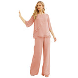 Sunnderly Chiffon Mother of The Bride Dress Plus Size Pant Suits Ruffle Layers