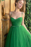 A-line Tulle Spaghetti-Straps Emerald Prom Dress