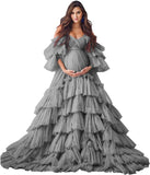 Puffy Tulle Robe Maternity Dress for Photoshoot Sheer Bridal Lingerie Wedding Gown Long Baby Shower Pregnancy Dresses