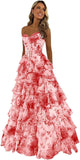 Strapless Corset Prom Dresses for Women 2025 Long Tiered Ruffle Chiffon Formal Evening Gown with Slit