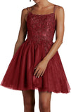 Modest Lace Beaded Tulle Homecoming Dresses Short Square Neck Prom Dress Spaghetti Straps Party Gown