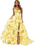 Strapless Corset Prom Dresses for Women 2025 Long Tiered Ruffle Chiffon Formal Evening Gown with Slit