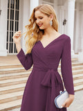 Sunnderly Chiffon Bridesmaid Dress V-Back Waist Belt Formal Prom Gown Mother of The Bride Wedding Guest