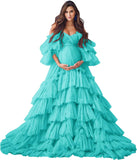 Puffy Tulle Robe Maternity Dress for Photoshoot Sheer Bridal Lingerie Wedding Gown Long Baby Shower Pregnancy Dresses