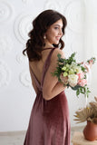 Velvet V Neck Bridesmaid Dress Long Women's Prom Formal Party Gown with Slit