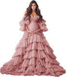 Puffy Tulle Robe Maternity Dress for Photoshoot Sheer Bridal Lingerie Wedding Gown Long Baby Shower Pregnancy Dresses