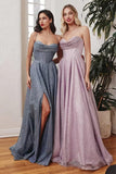 Women's Glitter Prom Dresses Long with Slit 2025 Spaghetti Strap Formal Evening Party Maxi Gown