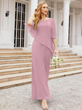 Sunnderly Chiffon Plus Size Mother of The Bride Dresses Formal Prom Gown Ruffle Cape