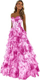 Strapless Corset Prom Dresses for Women 2025 Long Tiered Ruffle Chiffon Formal Evening Gown with Slit