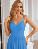 Spaghetti Strap Bridesmaid Dresses for Women Chiffon Long Formal Party Prom Gowns