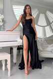 Women's Satin Lace Mermaid Prom Dresses Long with Slit 2025 Strapless Formal Evening Party Gown