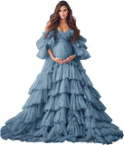 Puffy Tulle Robe Maternity Dress for Photoshoot Sheer Bridal Lingerie Wedding Gown Long Baby Shower Pregnancy Dresses