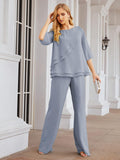 Sunnderly Chiffon Mother of The Bride Dress Plus Size Pant Suits Ruffle Layers