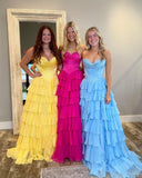 Strapless Corset Prom Dresses for Women 2025 Long Tiered Ruffle Chiffon Formal Evening Gown with Slit