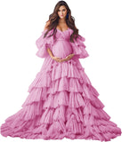 Puffy Tulle Robe Maternity Dress for Photoshoot Sheer Bridal Lingerie Wedding Gown Long Baby Shower Pregnancy Dresses
