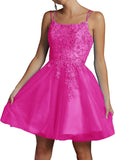 Modest Lace Beaded Tulle Homecoming Dresses Short Square Neck Prom Dress Spaghetti Straps Party Gown