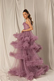 Tulle A-line Tiered Spaghetti-Straps Long Prom Dress