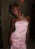 Pink Elegant Mermaid Evening Dress Strapless Pleated Prom Dress Y8126
